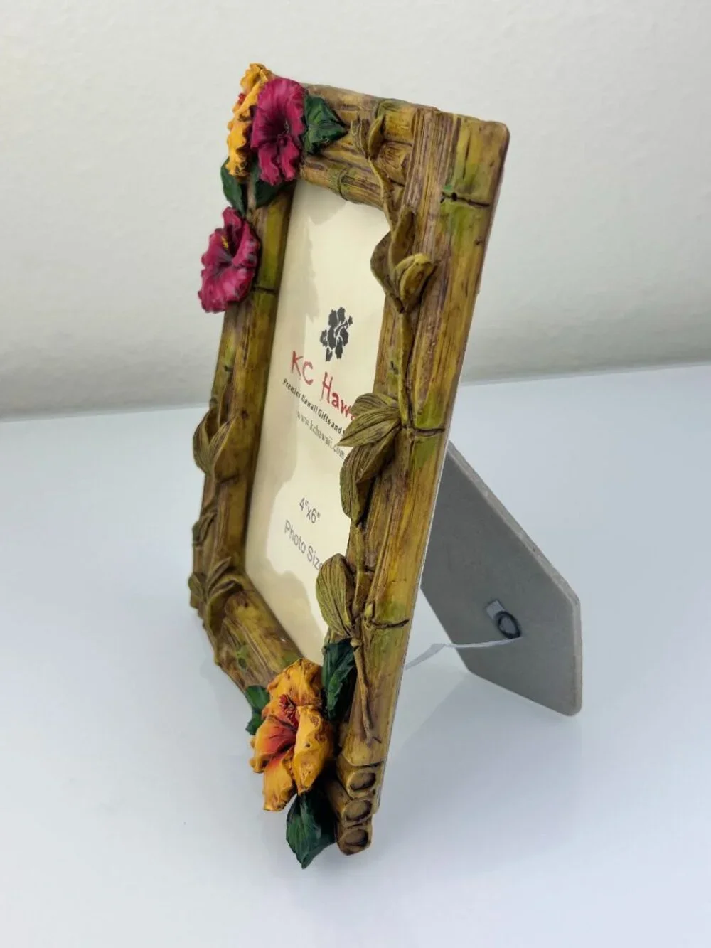 KC Hawaii Hibiscus Bamboo Hawaiian Picture Frame Resin 2004 VTG 4x6 Home Shelf